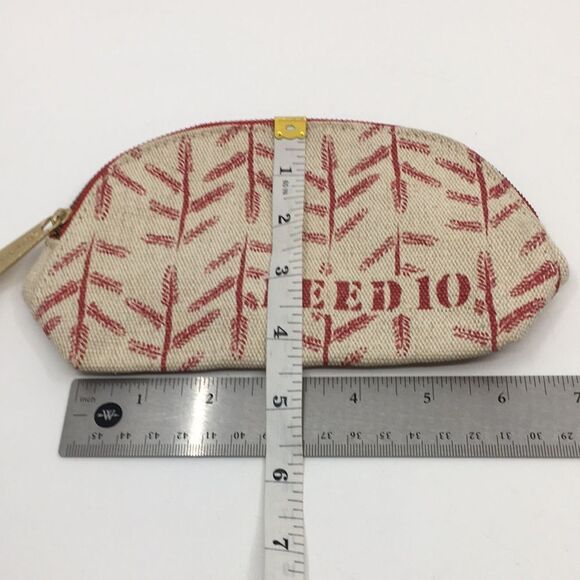 FEED 10  Clarins makeup cosmetics light tan and red carry-all pouch - Picture 10 of 12